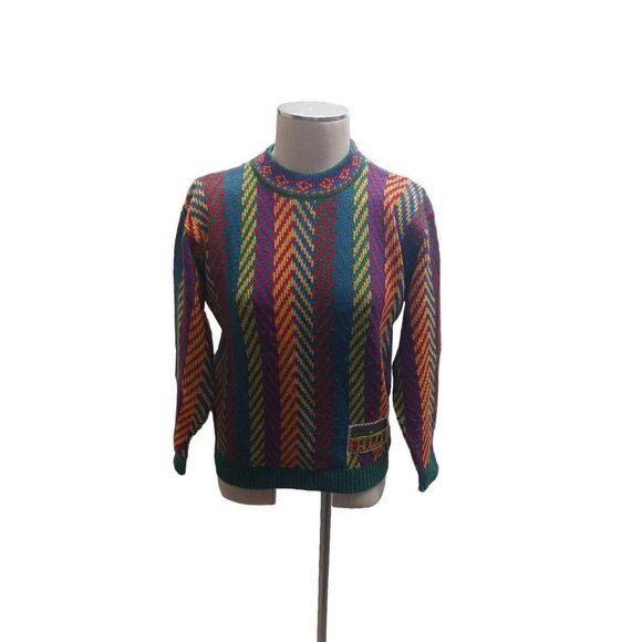 Vintage wool 80s zig zag chunky vibrant sweater - Picture 1 of 5
